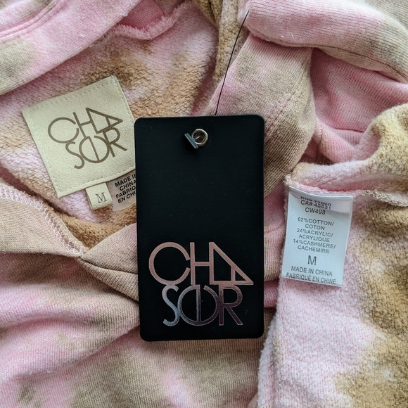 Chaser Hoodie Cashmere Blend Tie Dye Cropped Pullover Pink Olive M NWT - Picture 14 of 14